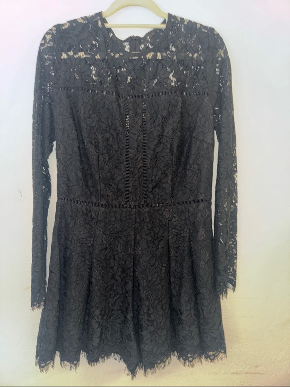 Vintage Black Lace Long Sleeve Mini Short Dress